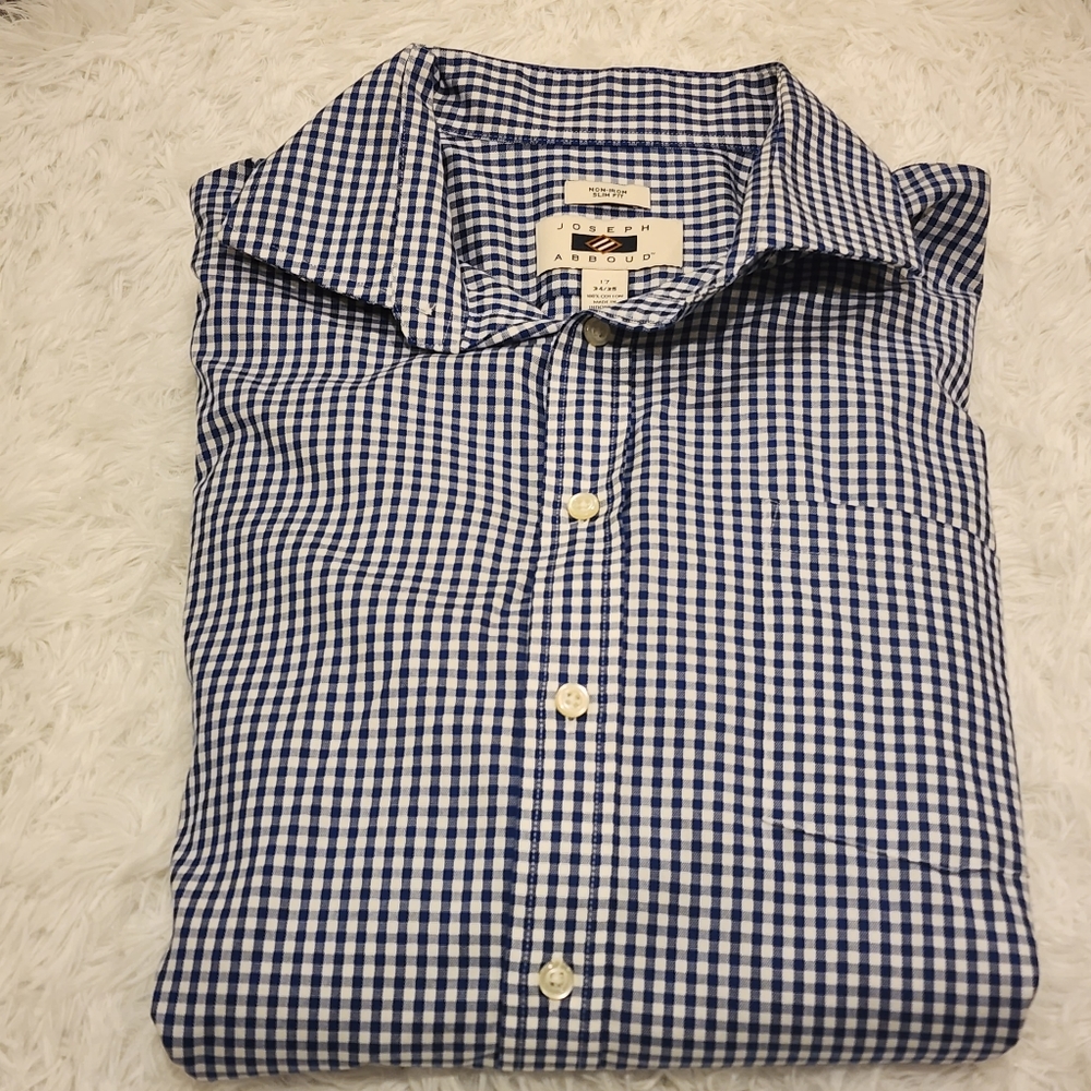 Joseph Abboud Slim Fit Men's shirt/ 17/ 34-35/ Blue Plaid/ Pre-owned
